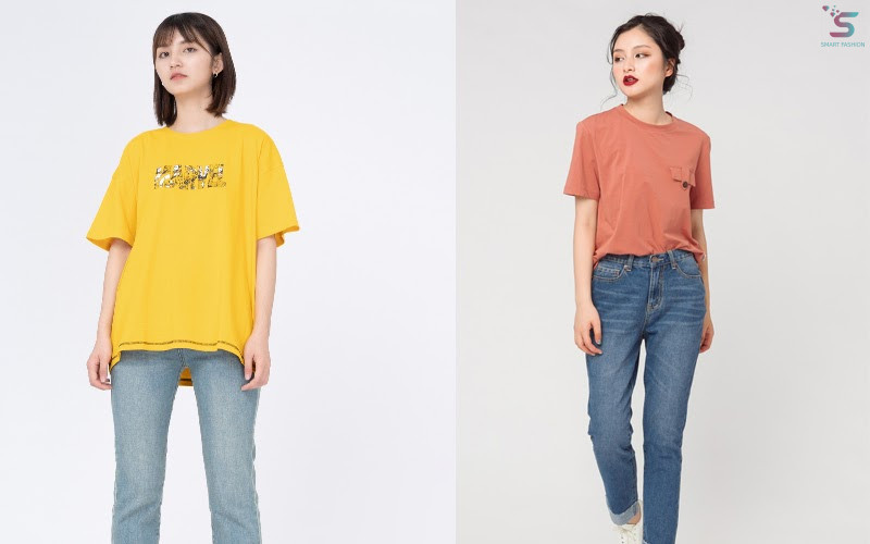 sự kết hợp của quần jeans và áo phông