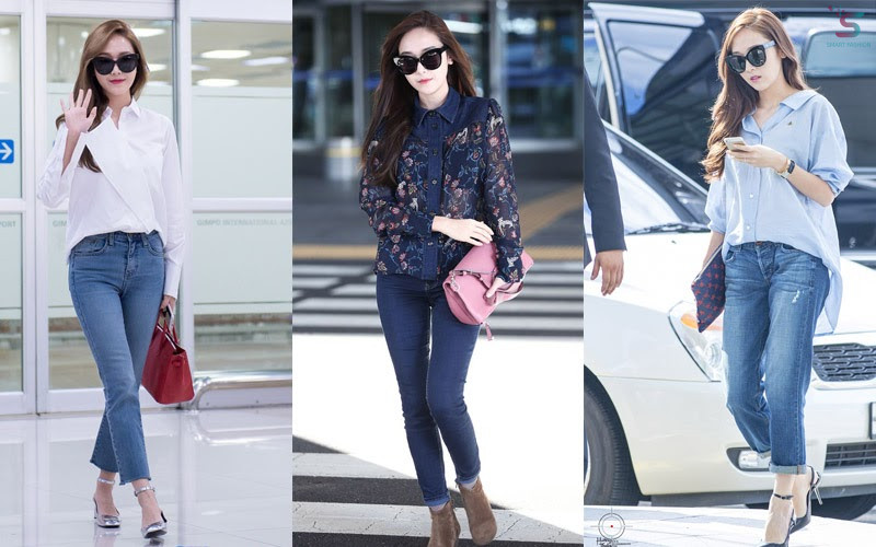 Sơ mi và quần jeans là set đồ ưa thích của Jessica Jung